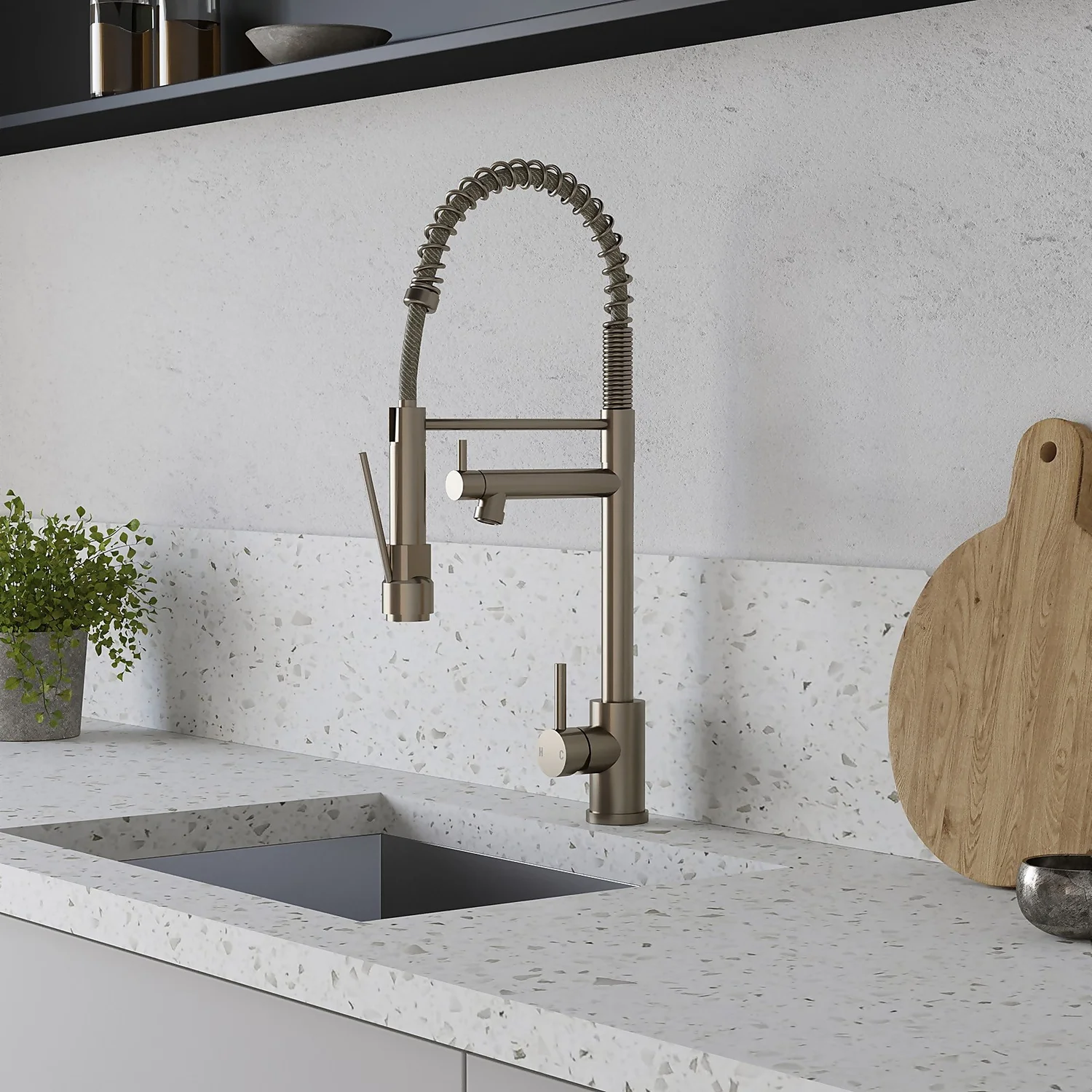 Rona Pull And Spray Tap - Brushed Steel 2 Rona Pull And Spray Tap - Brushed Steel - Image 2