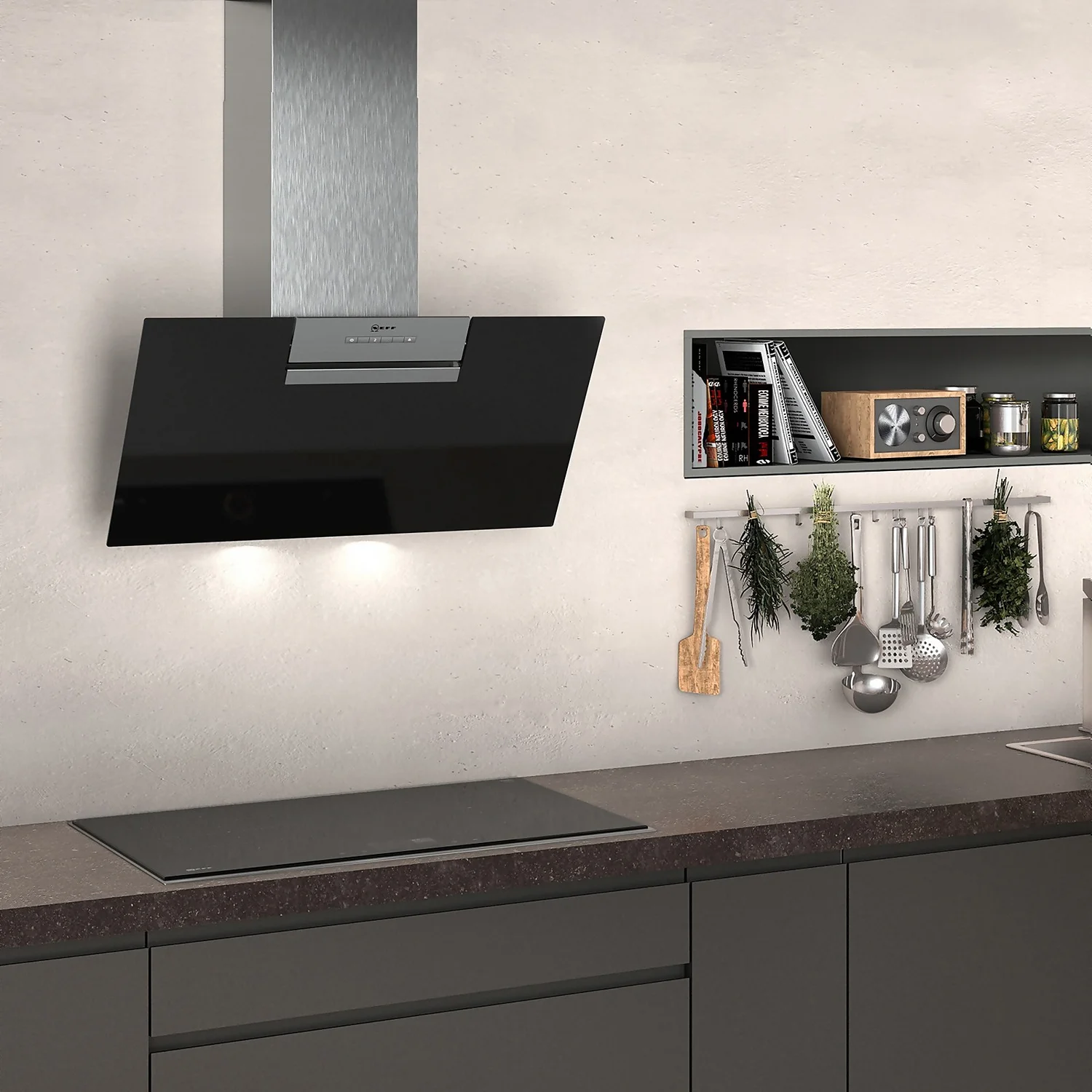 NEFF N30 D85IEE1S0B 80 Cm Angled Chimney Cooker Hood - Black 2 NEFF N30 D85IEE1S0B 80 Cm Angled Chimney Cooker Hood - Black - Image 2