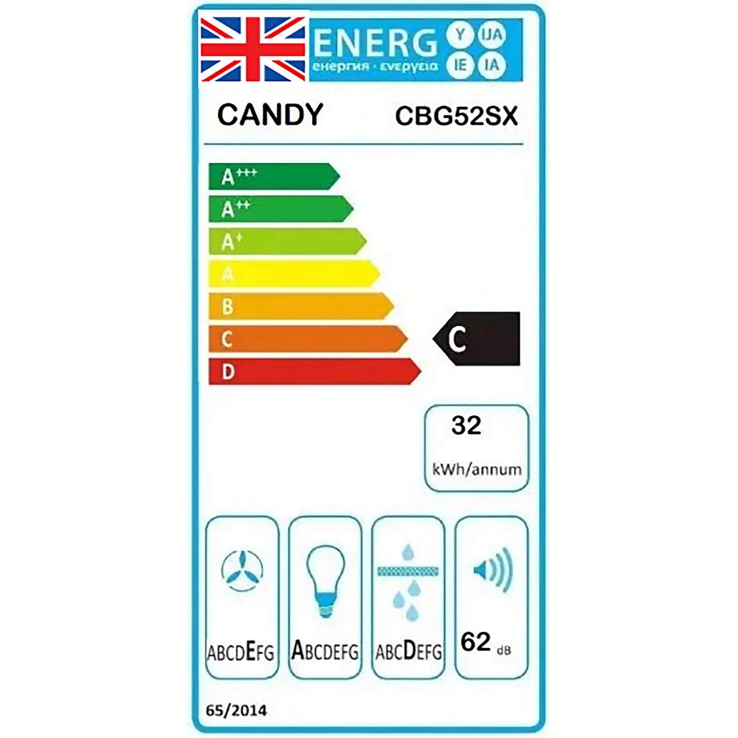 Candy CBG52SX 52cm Canopy Cooker Hood - Stainless Steel 2 Candy CBG52SX 52cm Canopy Cooker Hood - Stainless Steel - Image 2