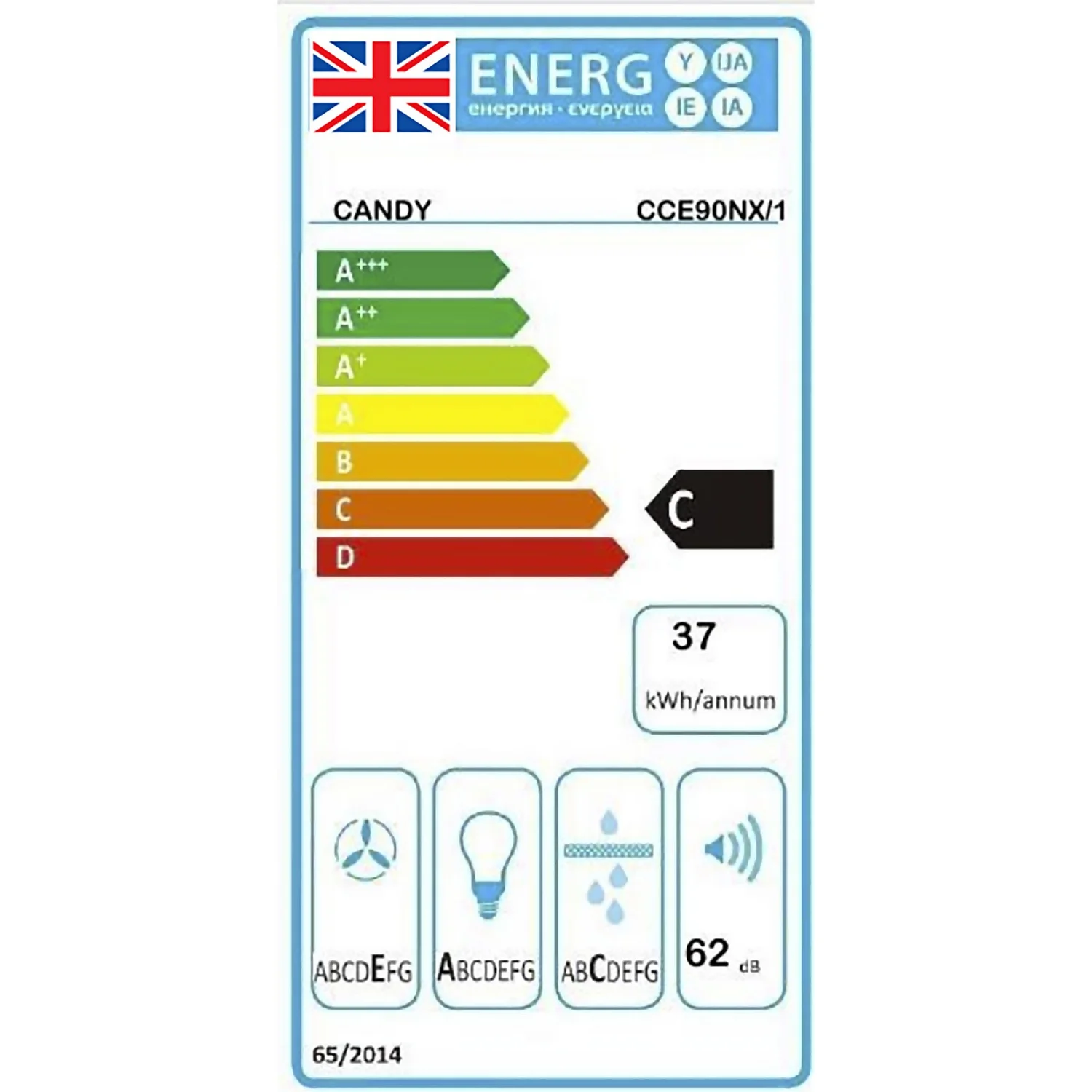 Candy CCE90NX/1 Chimney Cooker Hood - Stainless Steel 2 Candy CCE90NX/1 Chimney Cooker Hood - Stainless Steel - Image 2